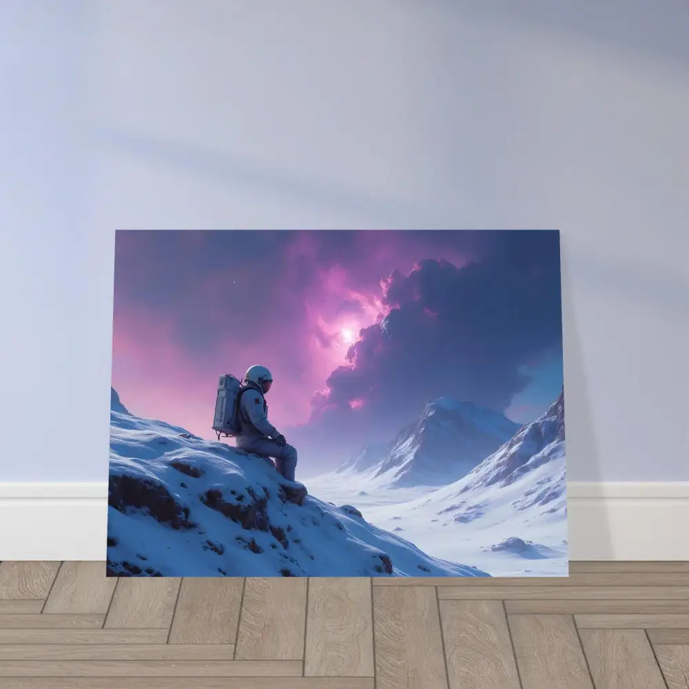 Framed astronaut mountain landscape art print titled Void Solitude by PixiOnyx Fine Art