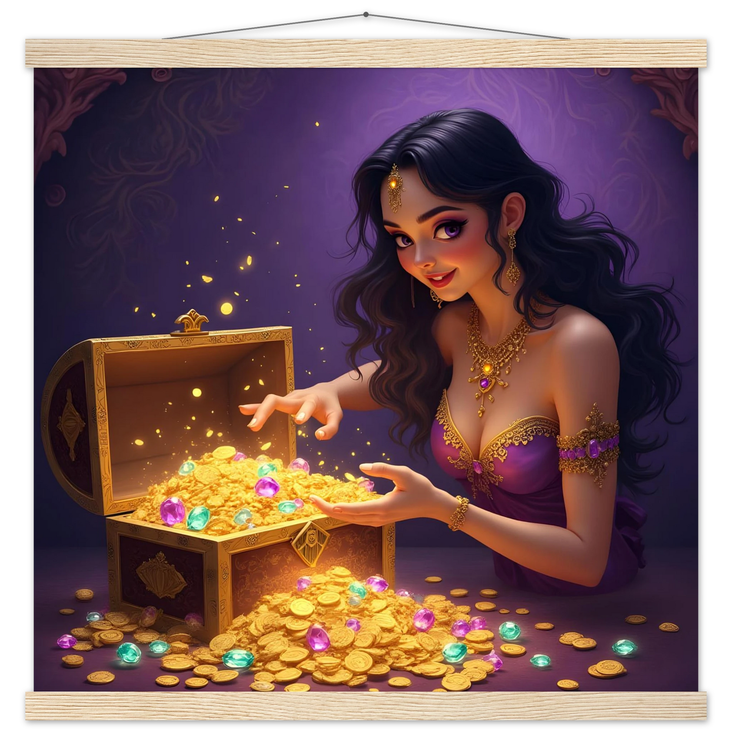 Treasure Seeker Matte Poster with Hanger by PixiOnyx featuring overflowing gold coins and jewels