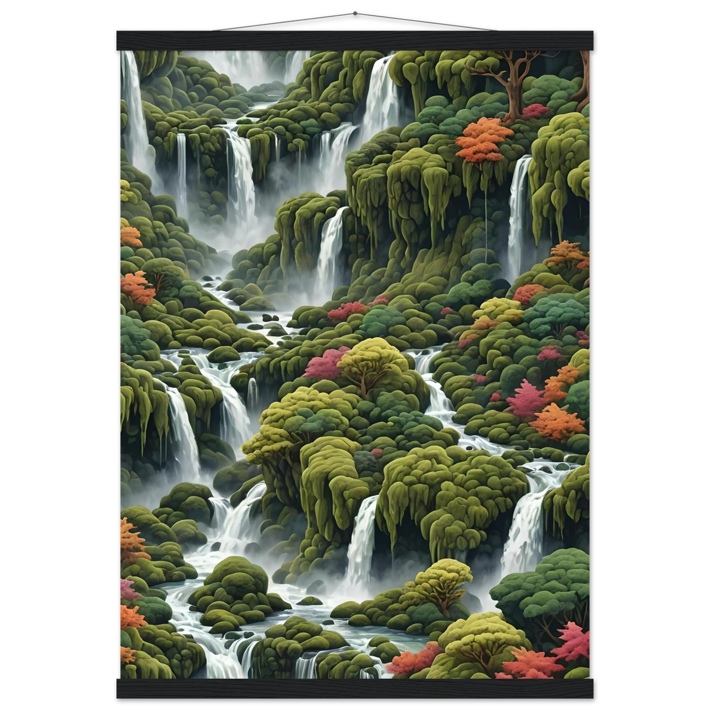 Waterfall tapestry displayed on Moss Cascade Poster with Hanger by PixiOnyx
