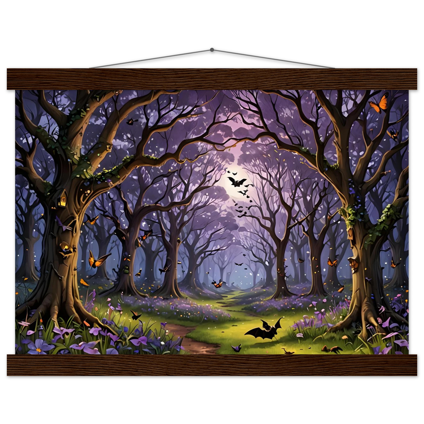 Halloween forest tapestry poster with enchanted trees and spooky atmosphere for PixiOnyx