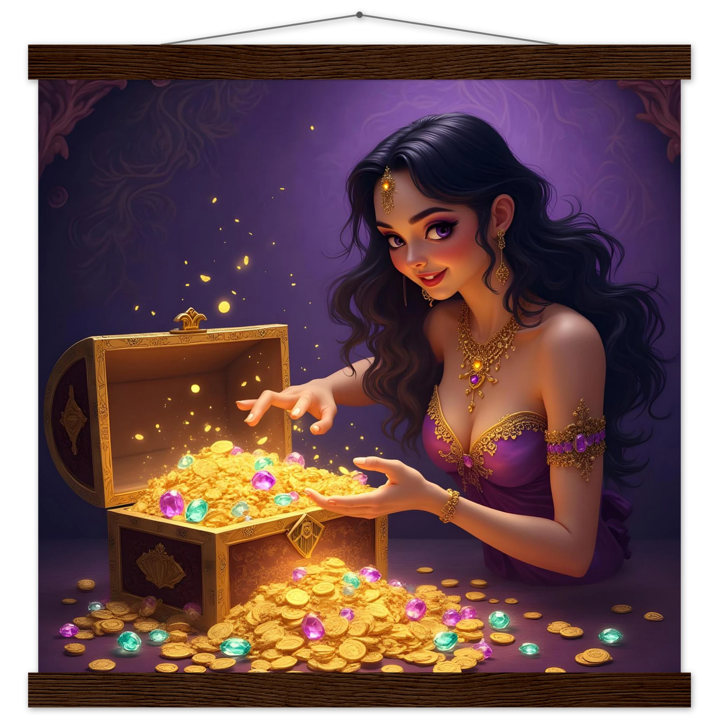 Treasure Seeker Matte Poster with Hanger featuring overflowing gold and jewel treasure chest