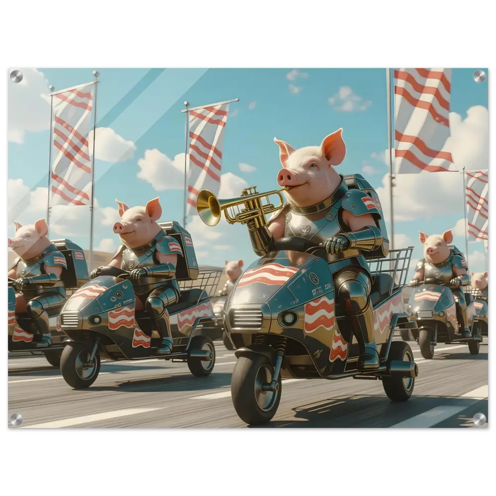 Patriotic pig parade displayed on Bacon Battalion Acrylic Print Hog of Honor by PixiOnyx