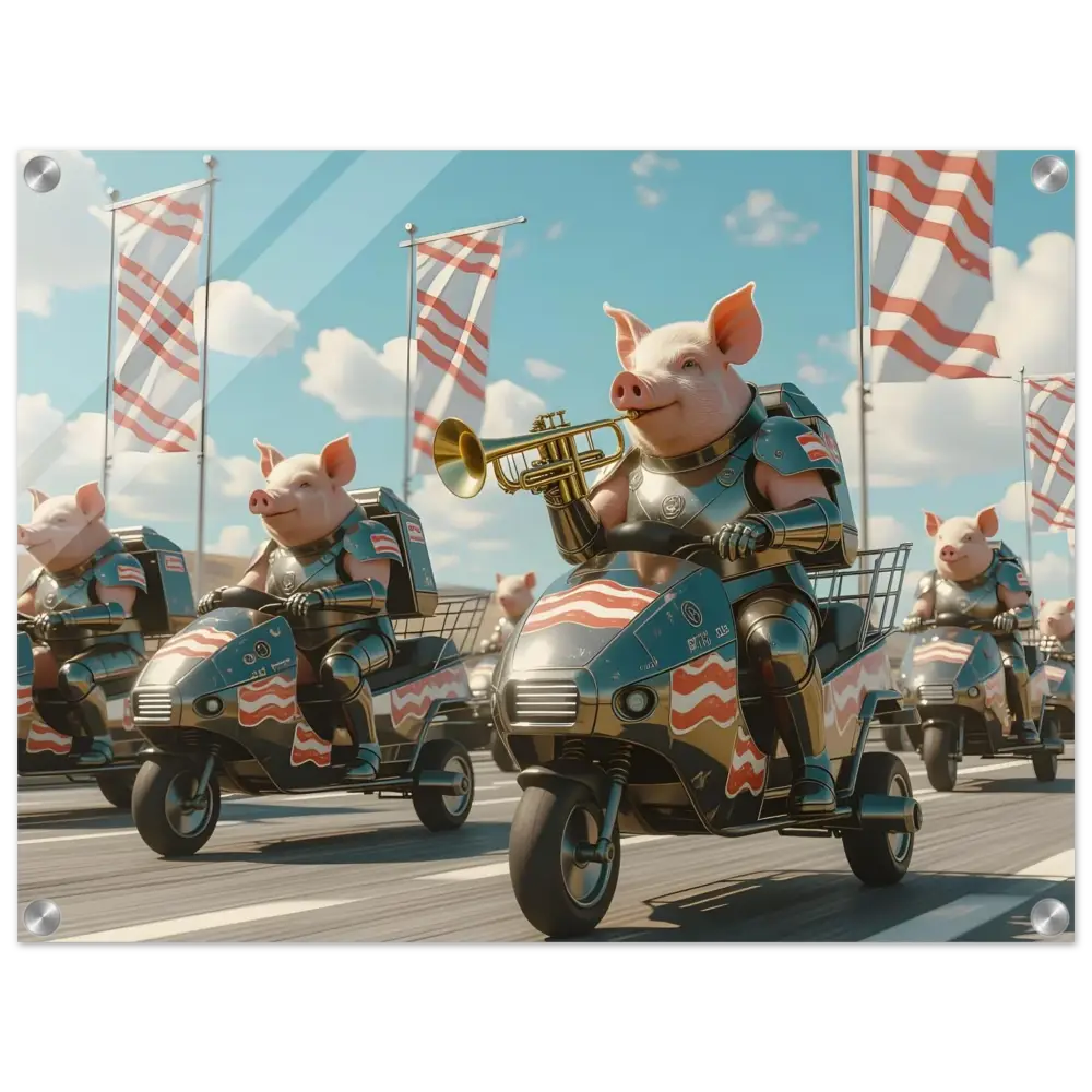 Patriotic pig parade featured on Bacon Battalion Acrylic Print Hog of Honor from PixiOnyx