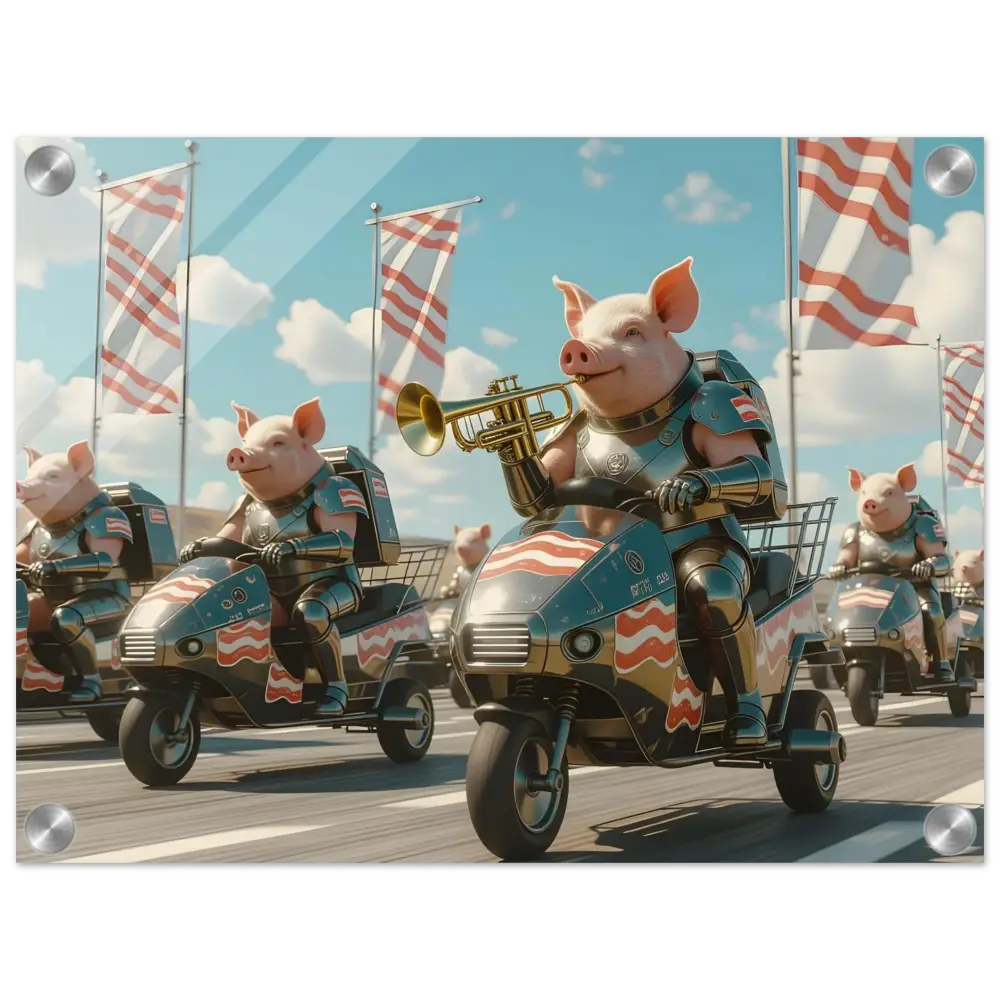 Patriotic pig parade displayed on Bacon Battalion Acrylic Print Hog of Honor PixiOnyx
