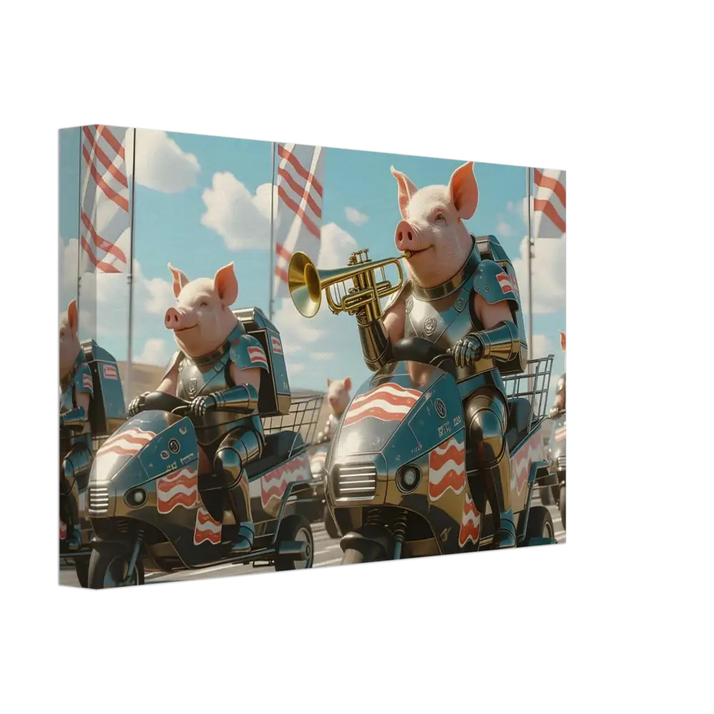 Patriotic pig parade artwork on Bacon Battalion Canvas depicting pork in formation