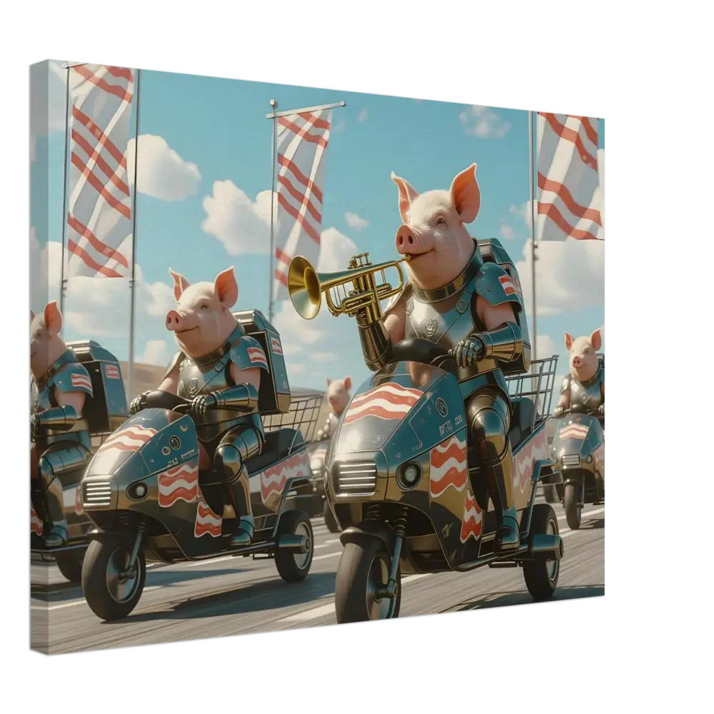 Patriotic Pig Parade illustration on Bacon Battalion Canvas showcasing Pork in Formation