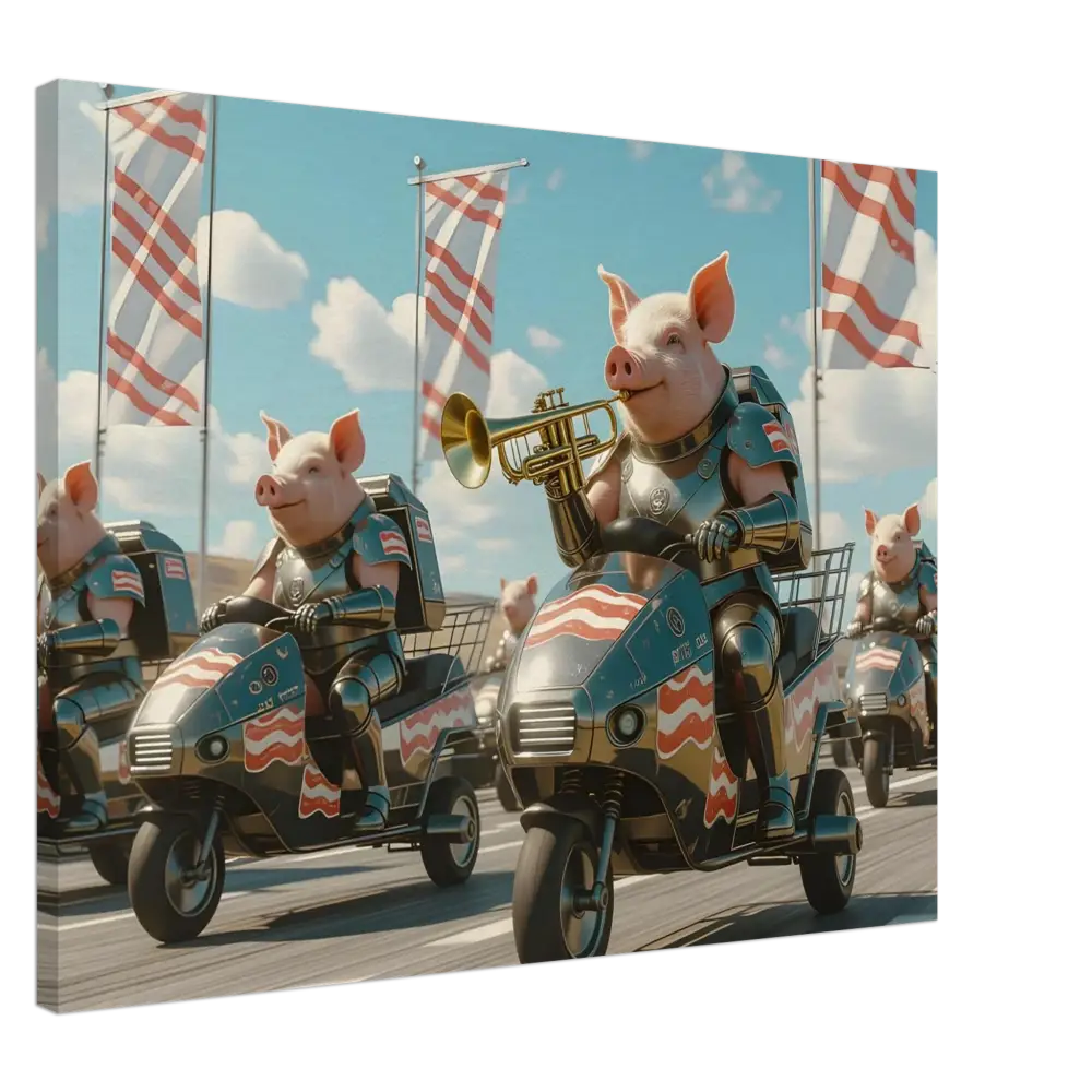 Patriotic pig parade artwork on Bacon Battalion Canvas by PixiOnyx Tactical Pig Parade Art