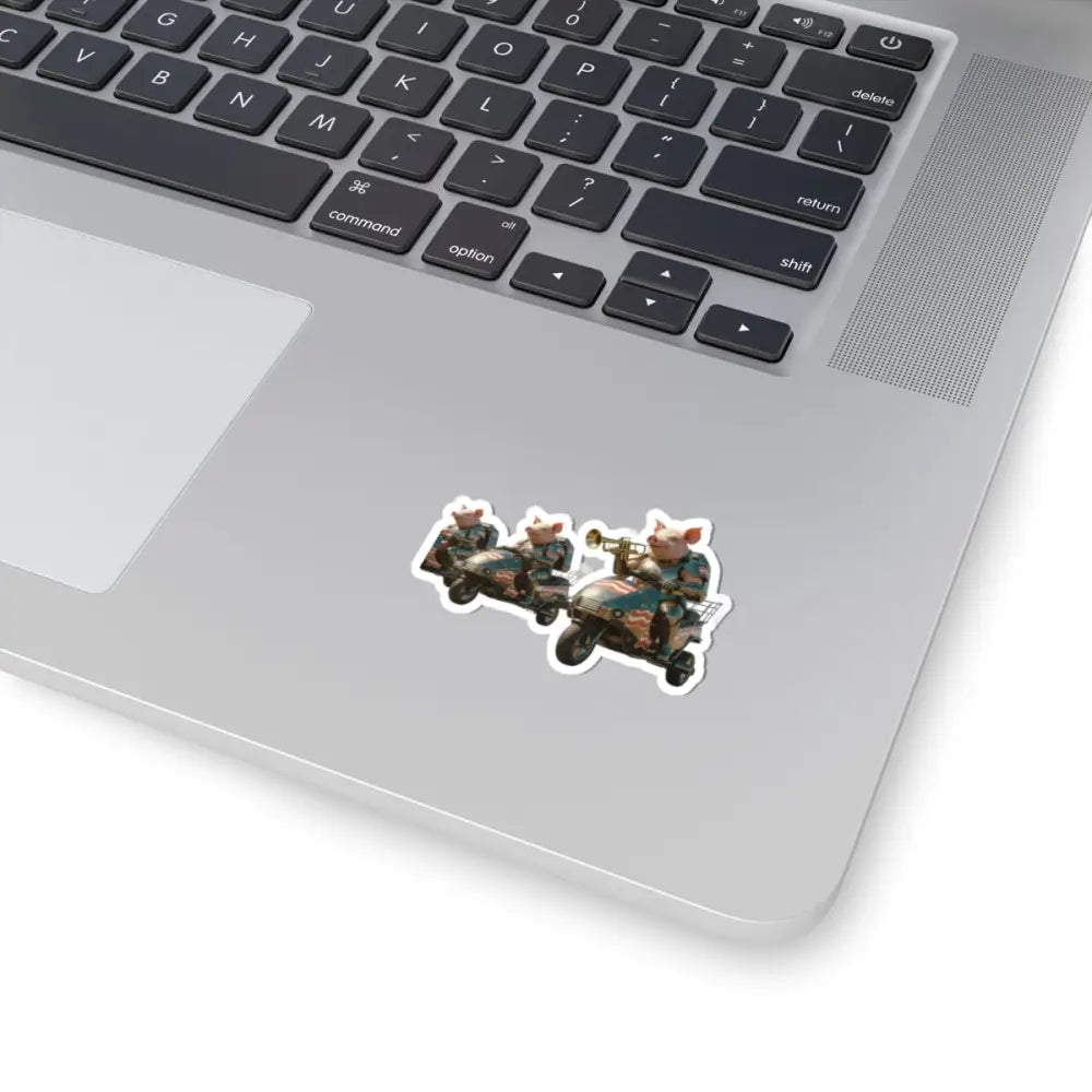 Three pig stickers on a laptop for Bacon Battalion Tactical Pig Sticker by PixiOnyx