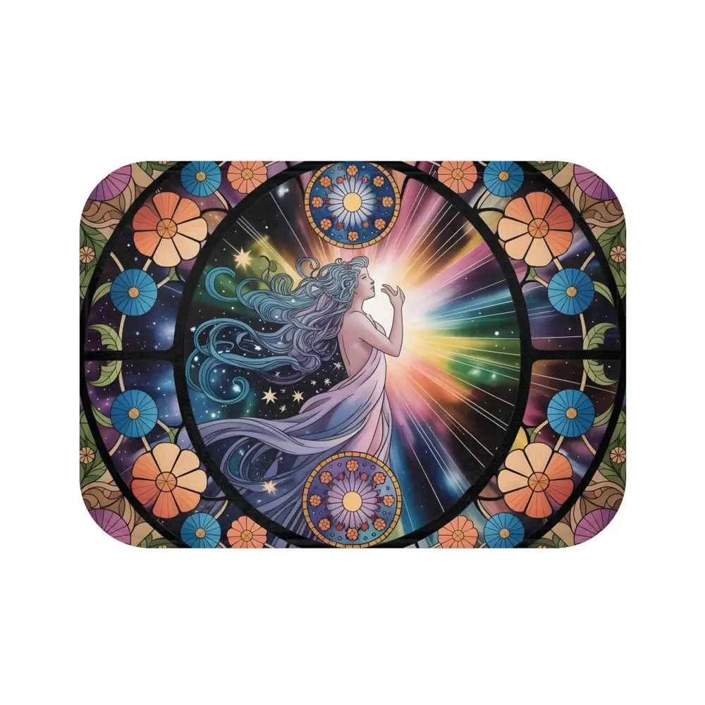 Rectangular celestial woman floral design bath mat for Bohemian Spa decor