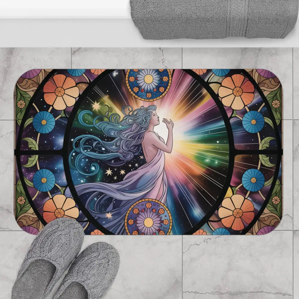 Colorful bath mat with celestial woman design from PixiOnyx Bohemian Spa Decor