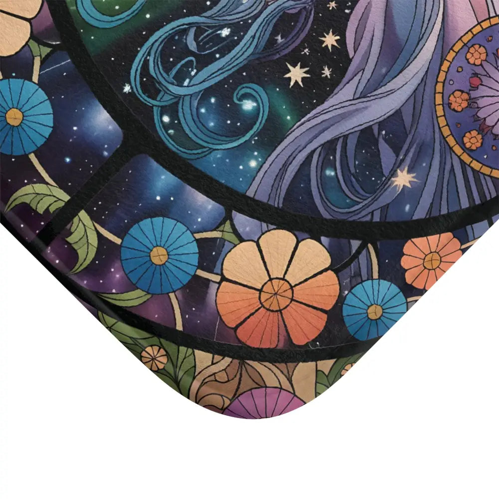 Stained glass floral and celestial design bath mat from PixiOnyx Bohemian Spa Decor