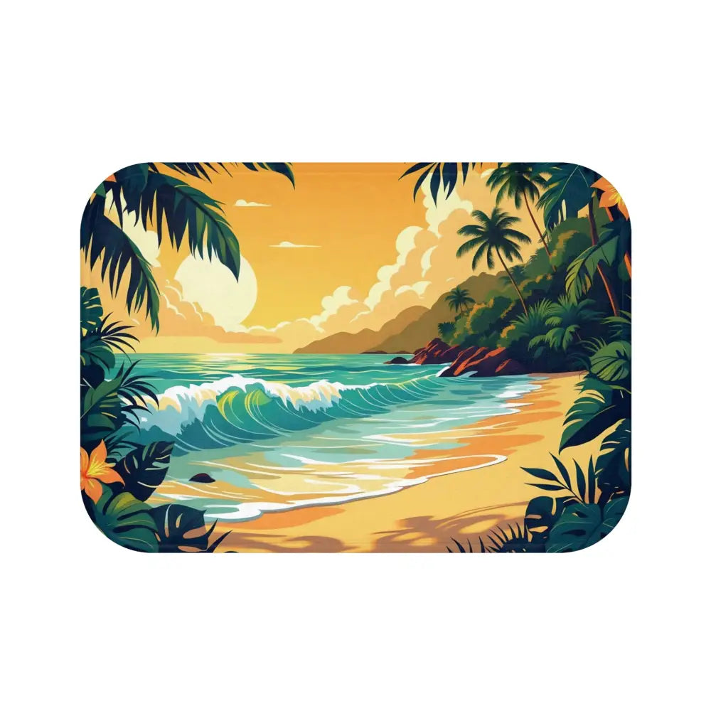 Tropical beach scene bath mat showcasing coastal comfort and vibrant beach views