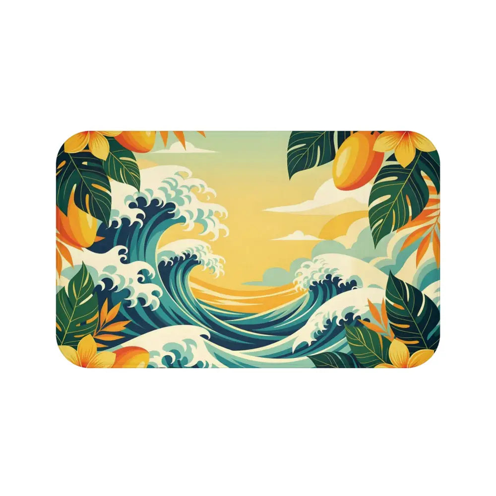 Tropical wave art bath mat from PixiOnyx Coastal Bloom Underfoot collection