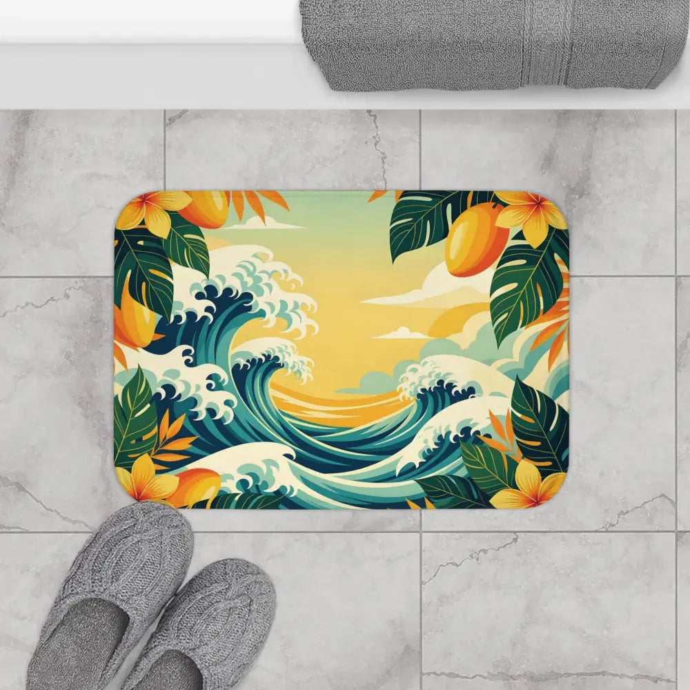 Tropical Wave Bath Mat from PixiOnyx Coastal Bloom Underfoot featuring vibrant sea-inspired design