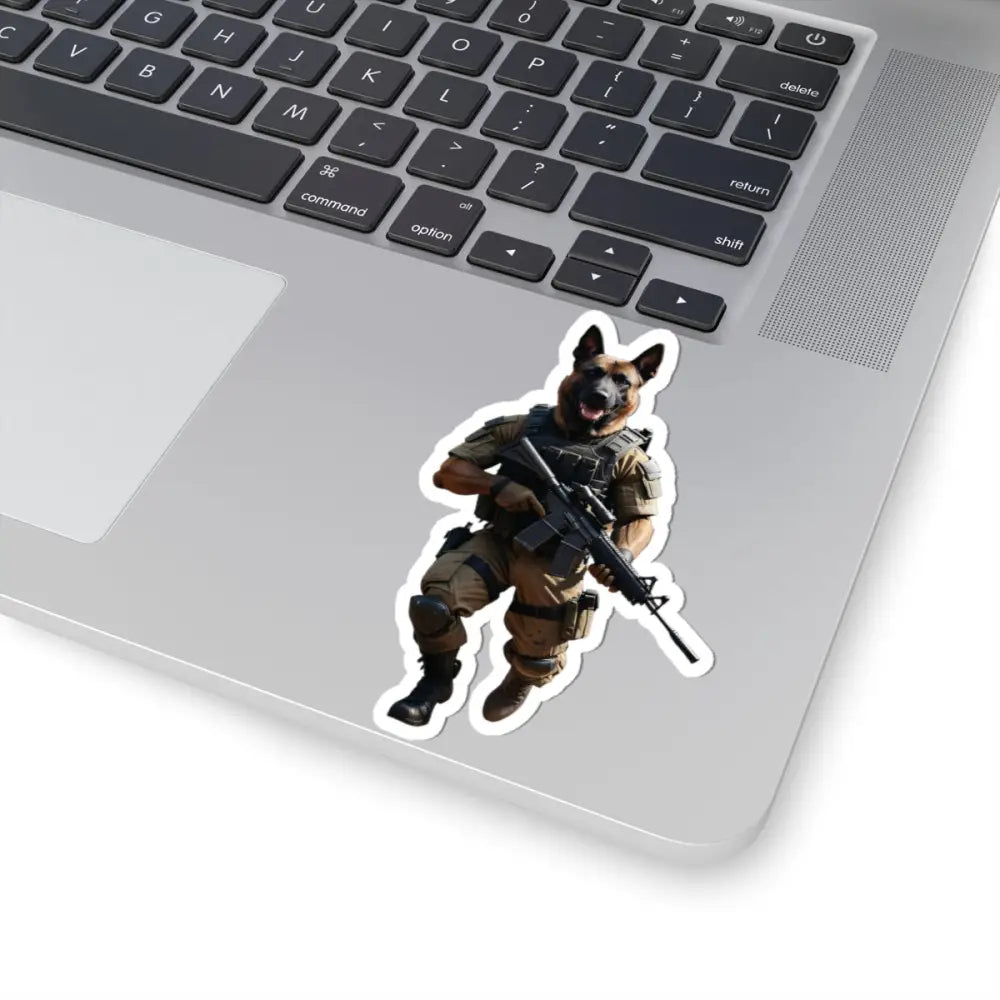 Laptop sticker of a German Shepherd soldier for tactical military dog art display