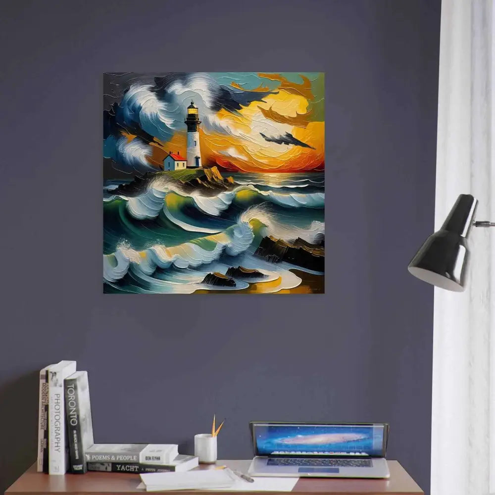 Vibrant impasto-style lighthouse painting from PixiOnyx Coastal Collection fine art poster
