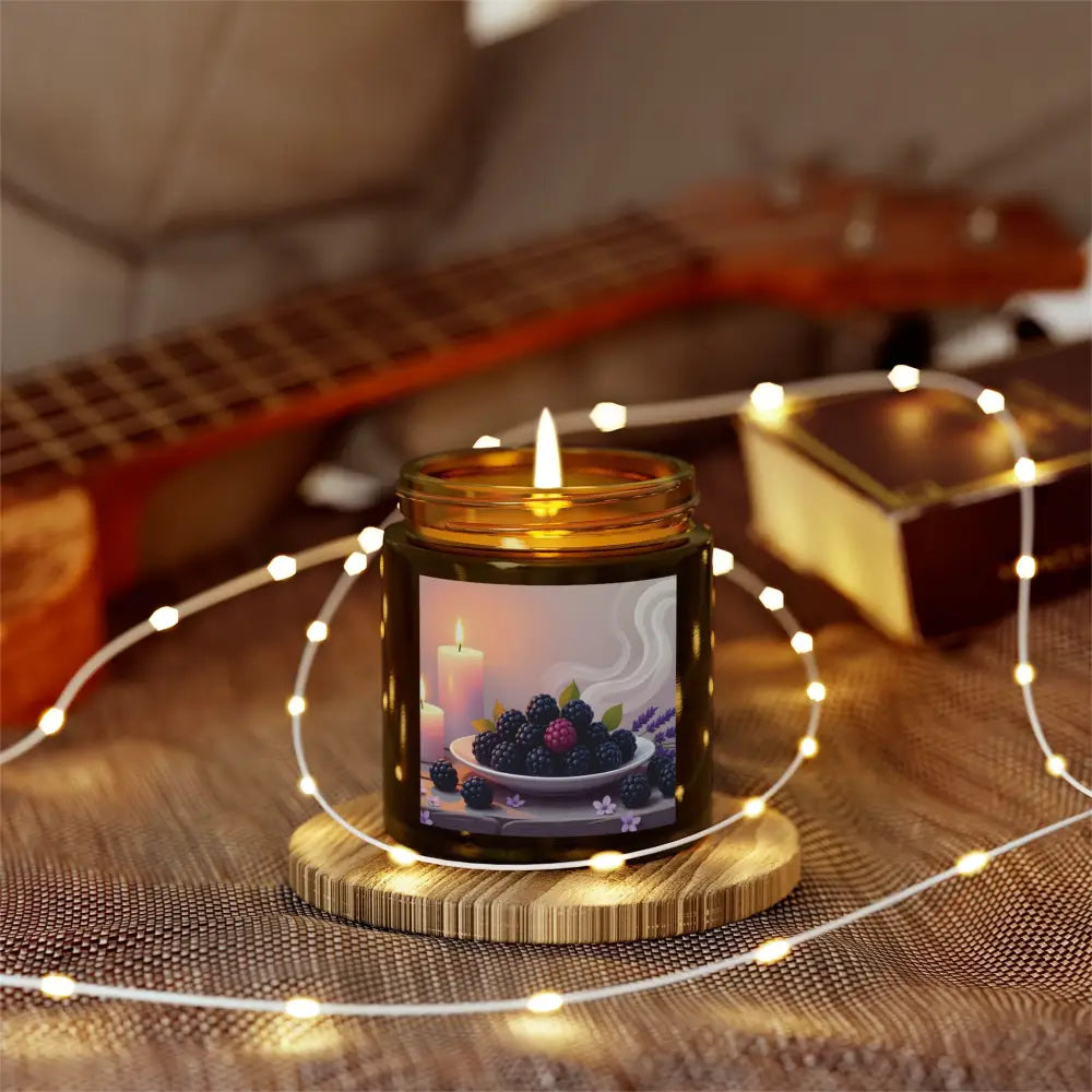 Blackberry-themed scented candle from PixiOnyx Aromatic Moodware with vanilla aroma