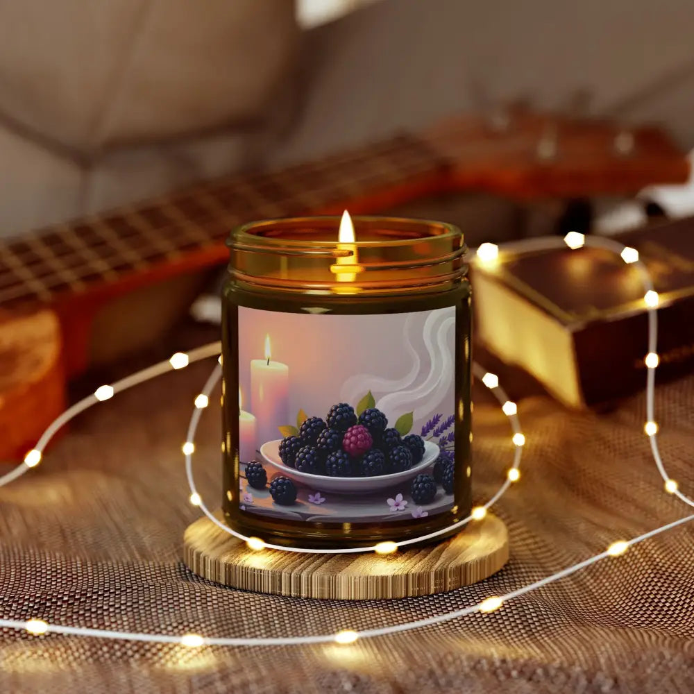 Berry-scented candle from PixiOnyx Aromatic Moodware labeled Blackberry Vanilla Scented Candle