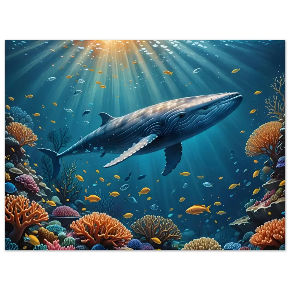 Underwater scene with a blue whale in the deep sea for PixiOnyx Fine Art Print