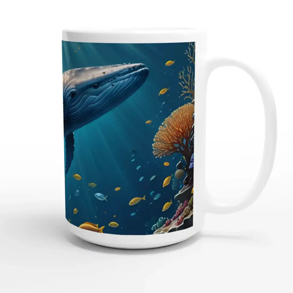 Blue Whale Mug featuring a whale and coral reef design for ocean lovers