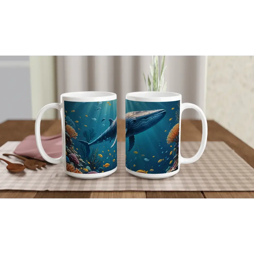 Whale-themed ceramic mug with blue design for deep sea serenity in PixiOnyx 15oz collection