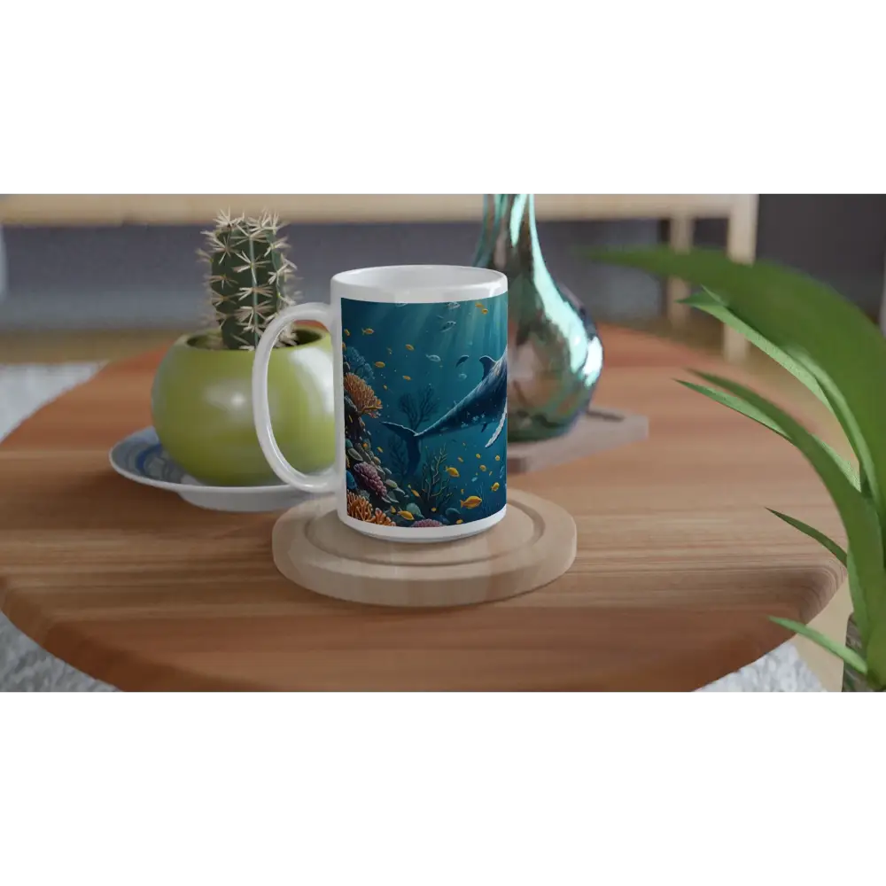 Shark-themed ceramic mug in Blue Whale Mug Deep Sea Serenity product by PixiOnyx
