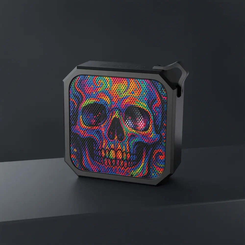 Portable Bluetooth speaker with psychedelic skull pattern from PixiOnyx Festival Audio Vibe