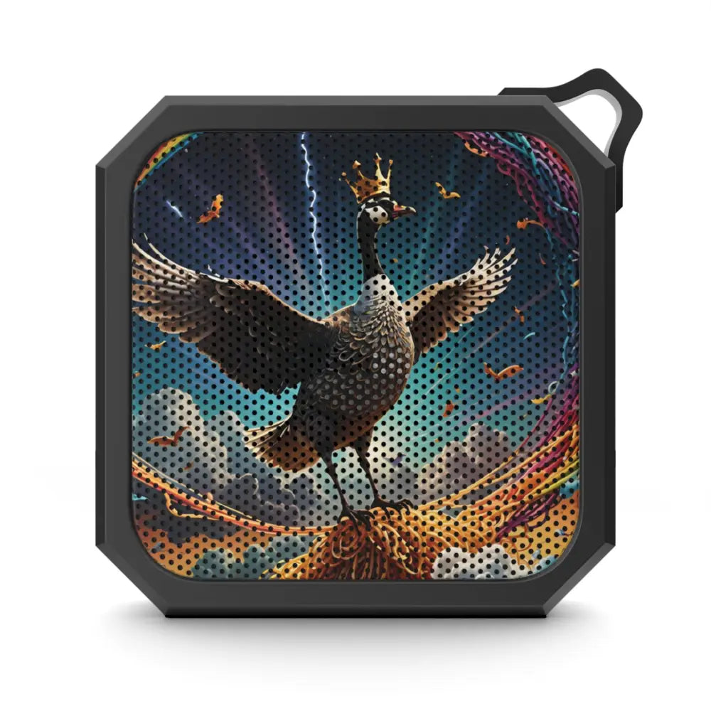 Black Bluetooth speaker with Swan design from Spaghetti Goose Ascension outdoor audio collection