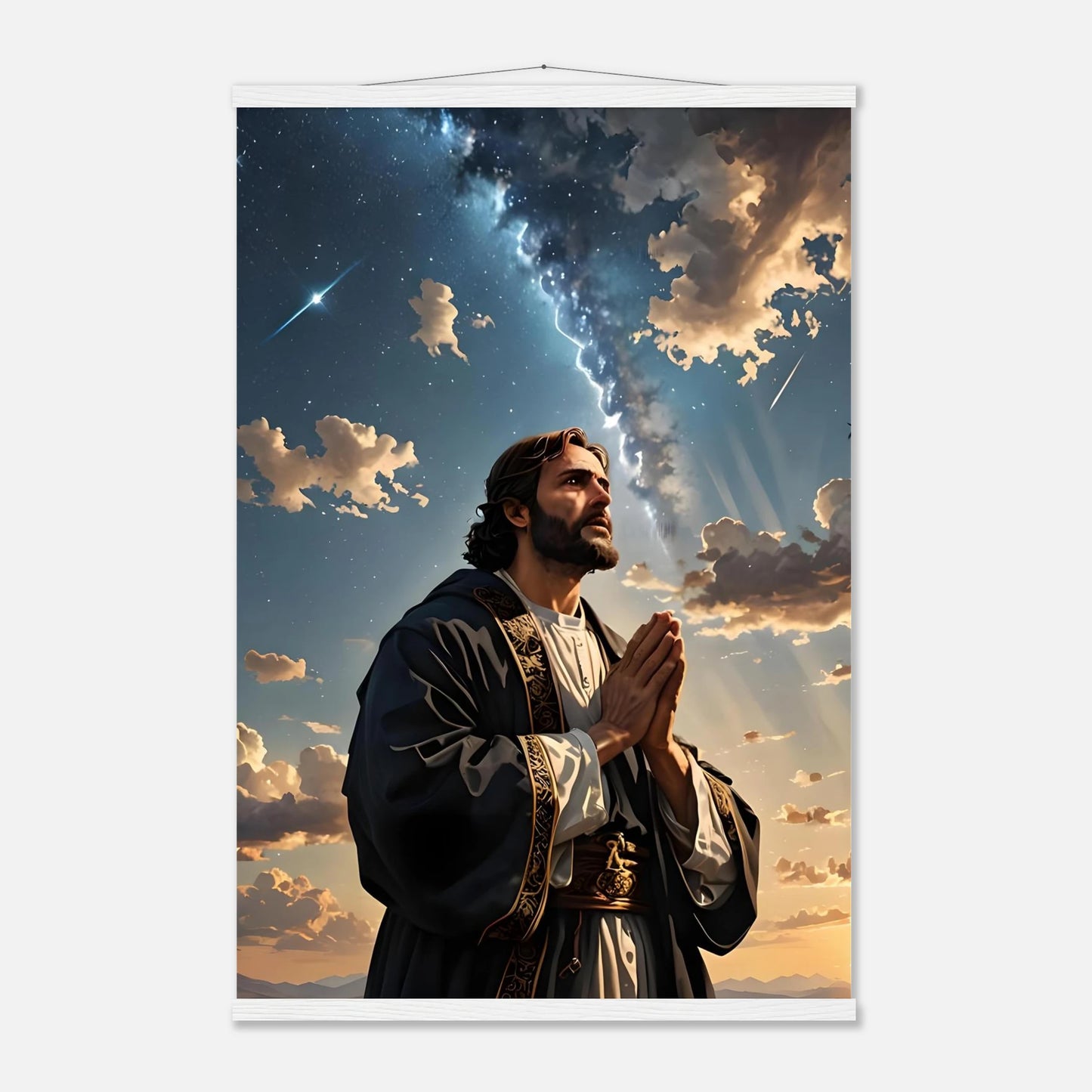 Religious wall tapestry Poster with Hanger Prayer to the Cosmos by PixiOnyx