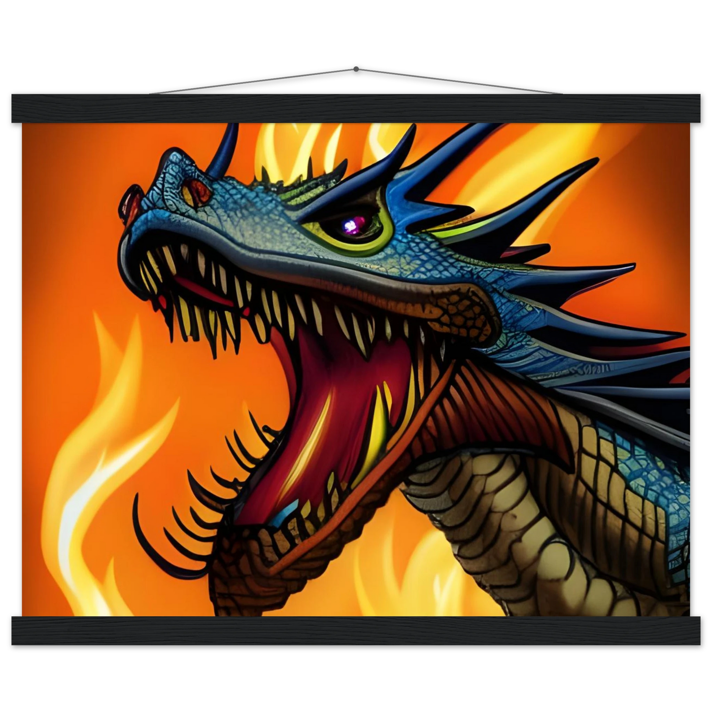 Framed dragon artwork from Dragon’s Fury Poster with Hanger by PixiOnyx for wall display