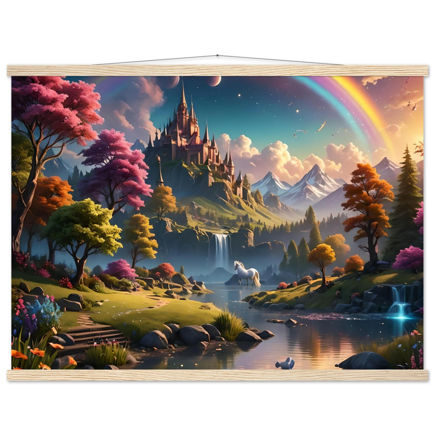 Fantasy landscape painting featuring vibrant colors for Realm of the Rainbow Crown poster