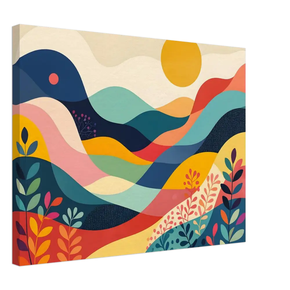 Colorful abstract landscape painting displayed on PixiOnyx Dreamscape Canvas