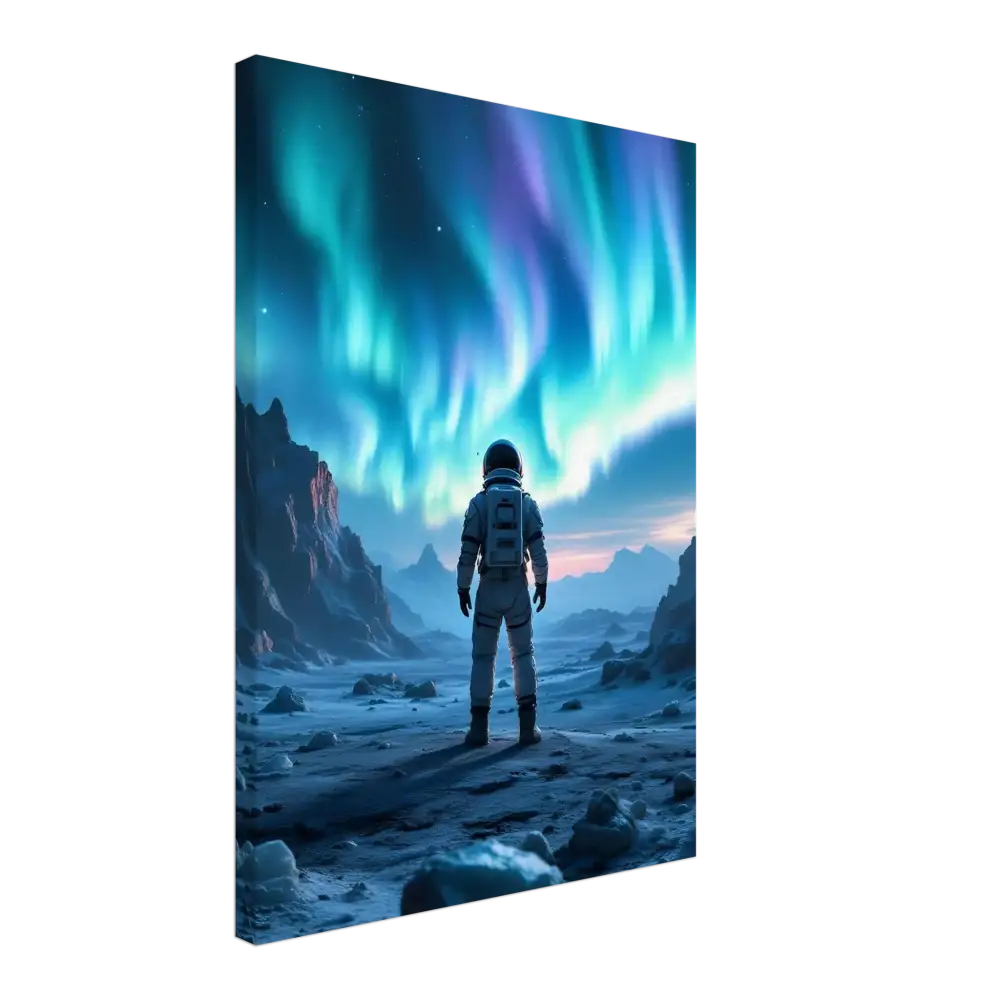 Astronaut gazing at Aurora Borealis on Canvas Astronaut Under Aurora PixiOnyx Frozen Orbit Edition