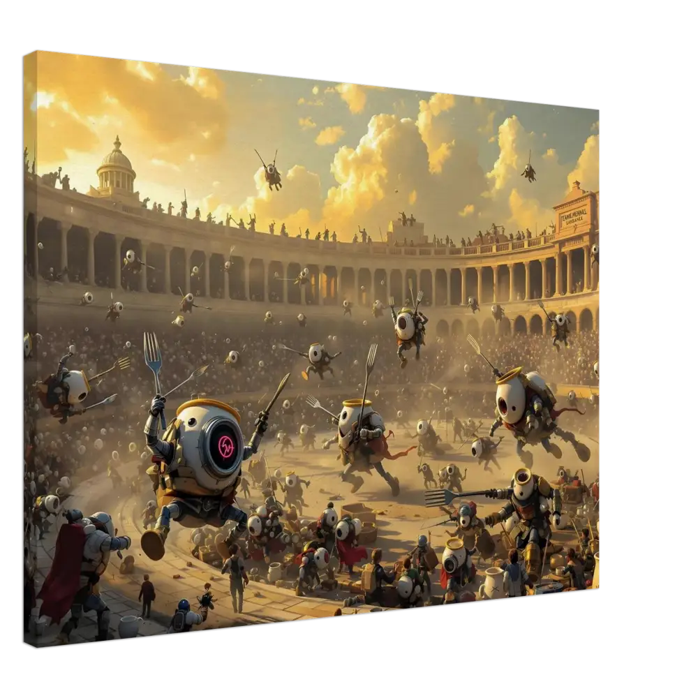 Robotic gladiatorial arena from Canvas Brunch Arena Wrap by PixiOnyx highlighting futuristic combat