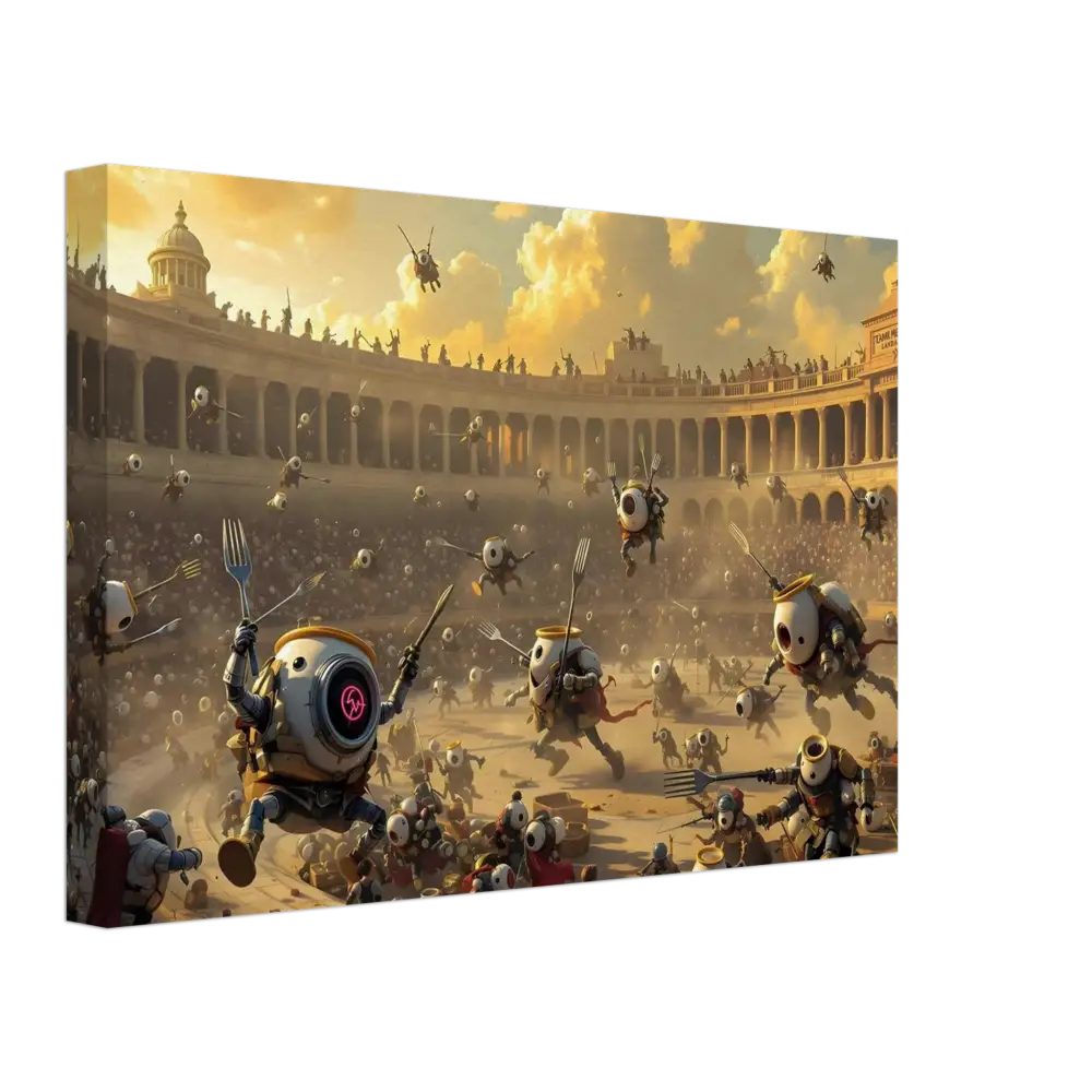 Robotic gladiators battling in PixiOnyx Brunch Arena Wrap at Canvas Battle of the Breakfast Bots