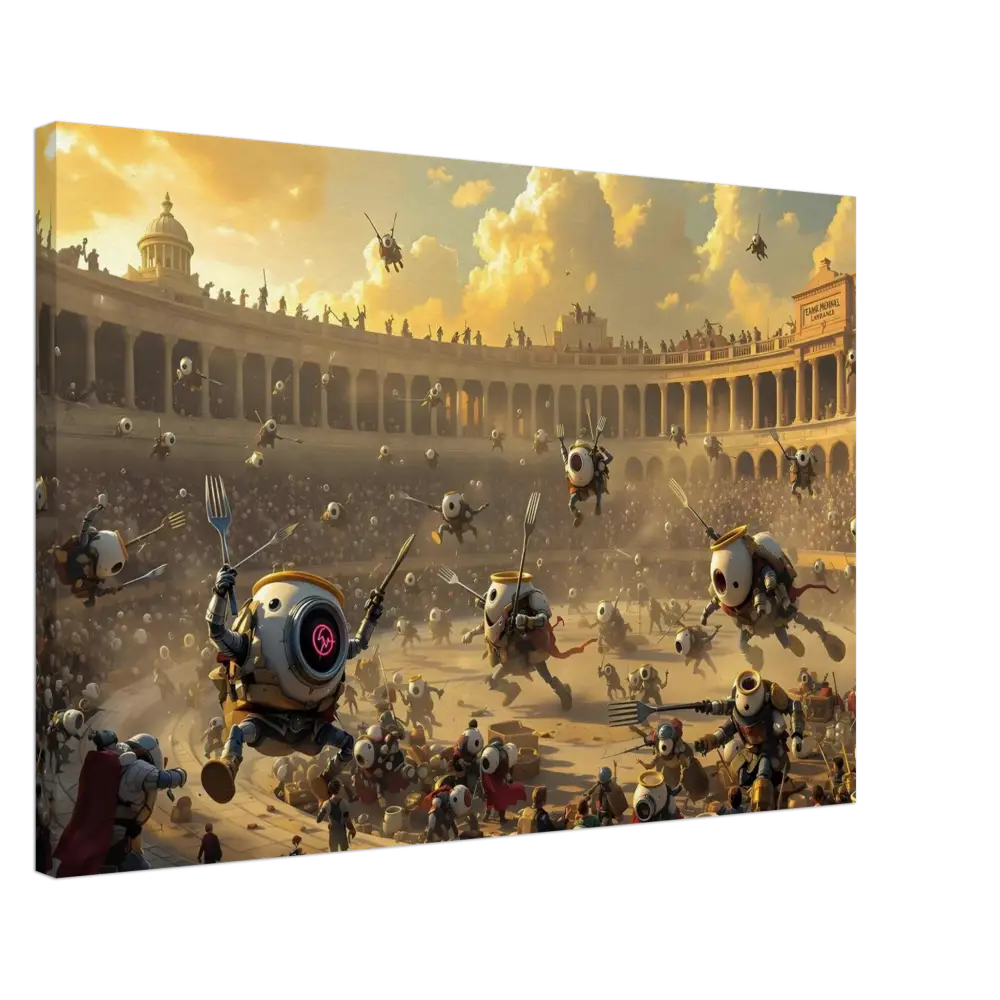 Robotic gladiatorial arena scene from Canvas Battle of the Breakfast Bots PixiOnyx Wrap