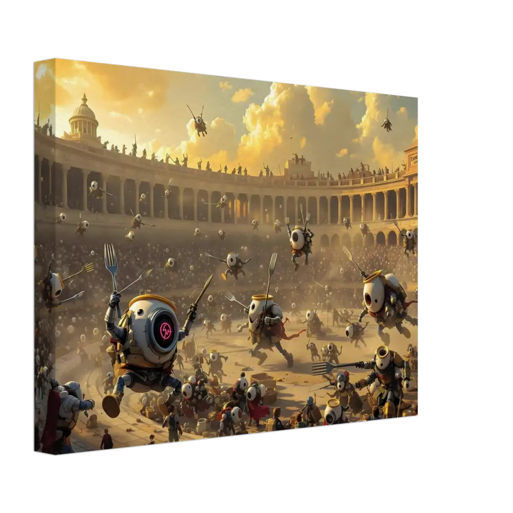Robotic gladiatorial arena in Canvas Battle of the Breakfast Bots PixiOnyx Brunch Arena Wrap