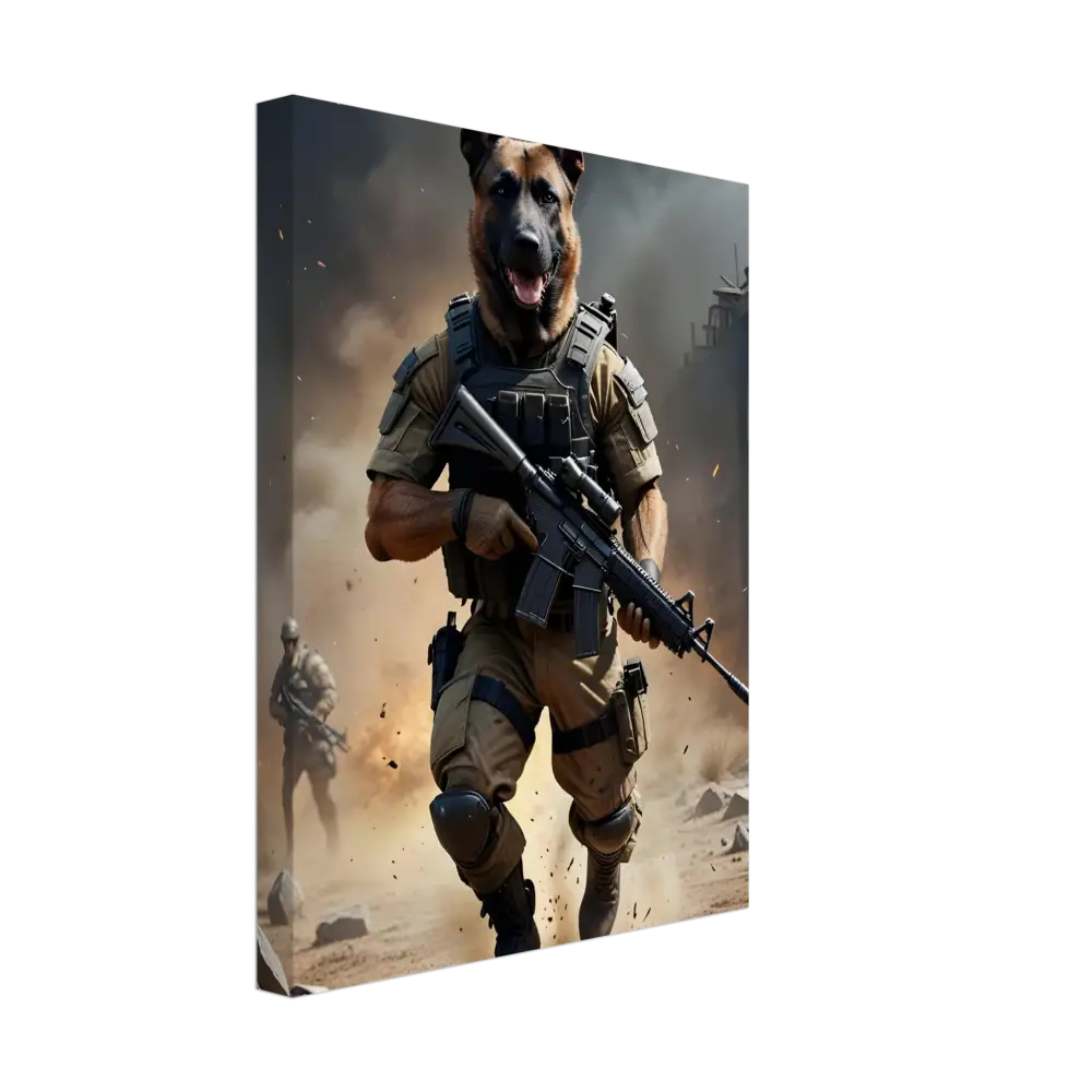 Anthropomorphic dog soldier with rifle from Canvas Battlehound Vanguard PixiOnyx Urban Warrior