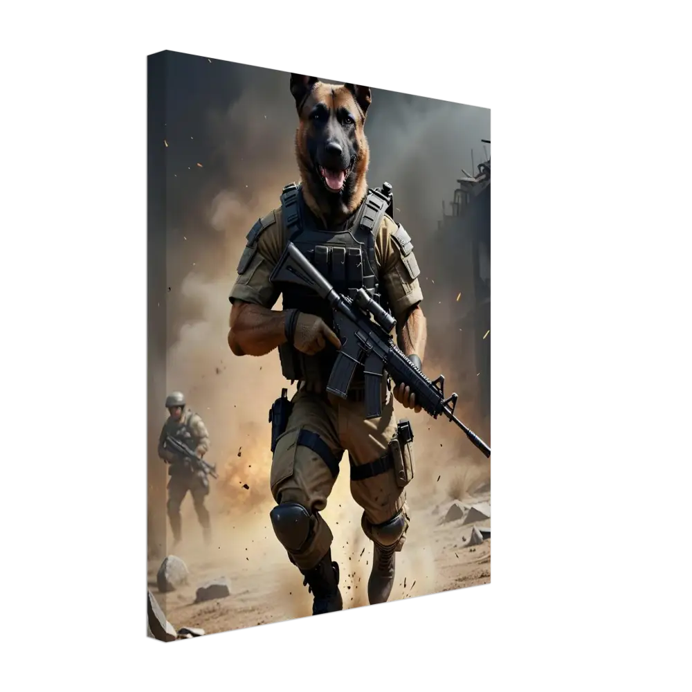 Anthropomorphic German Shepherd soldier from Canvas Battlehound Vanguard PixiOnyx Urban Warrior