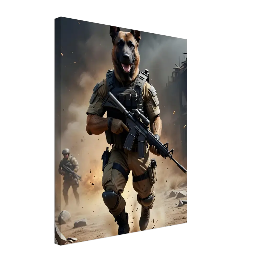 Anthropomorphic German Shepherd soldier from Canvas Battlehound Vanguard PixiOnyx Urban Warrior