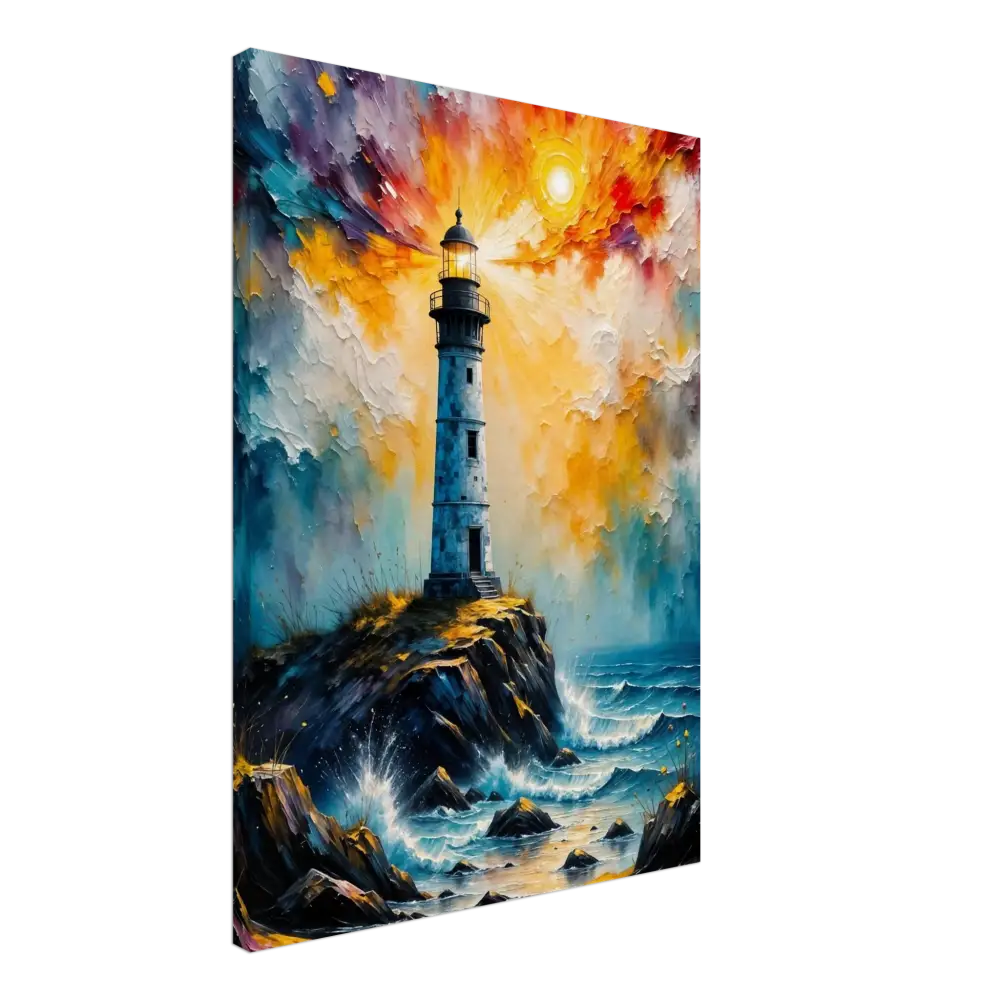 Vibrant impressionistic abstract lighthouse scene on GSM artist-grade cotton canvas with storm breaks loose feel