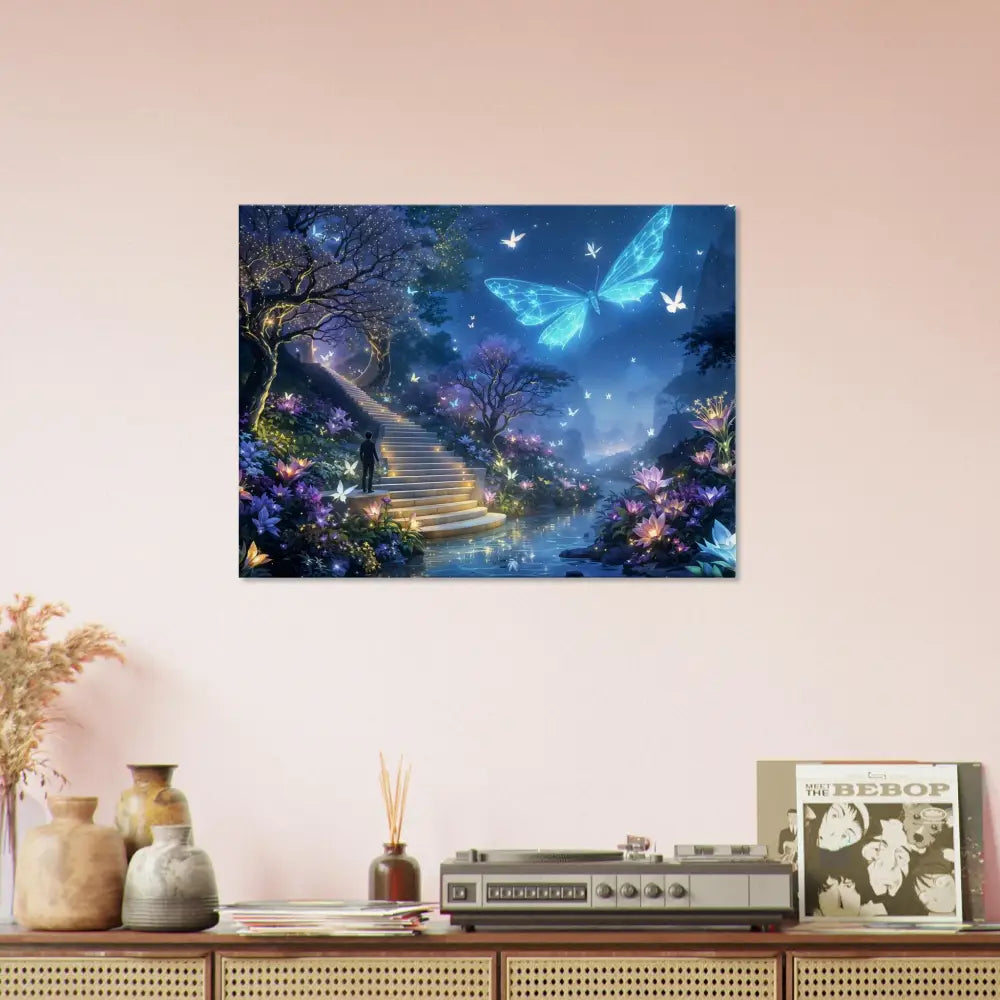 Fantasy butterfly garden wall art on Canvas Biolumina The Valley Beyond PixiOnyx