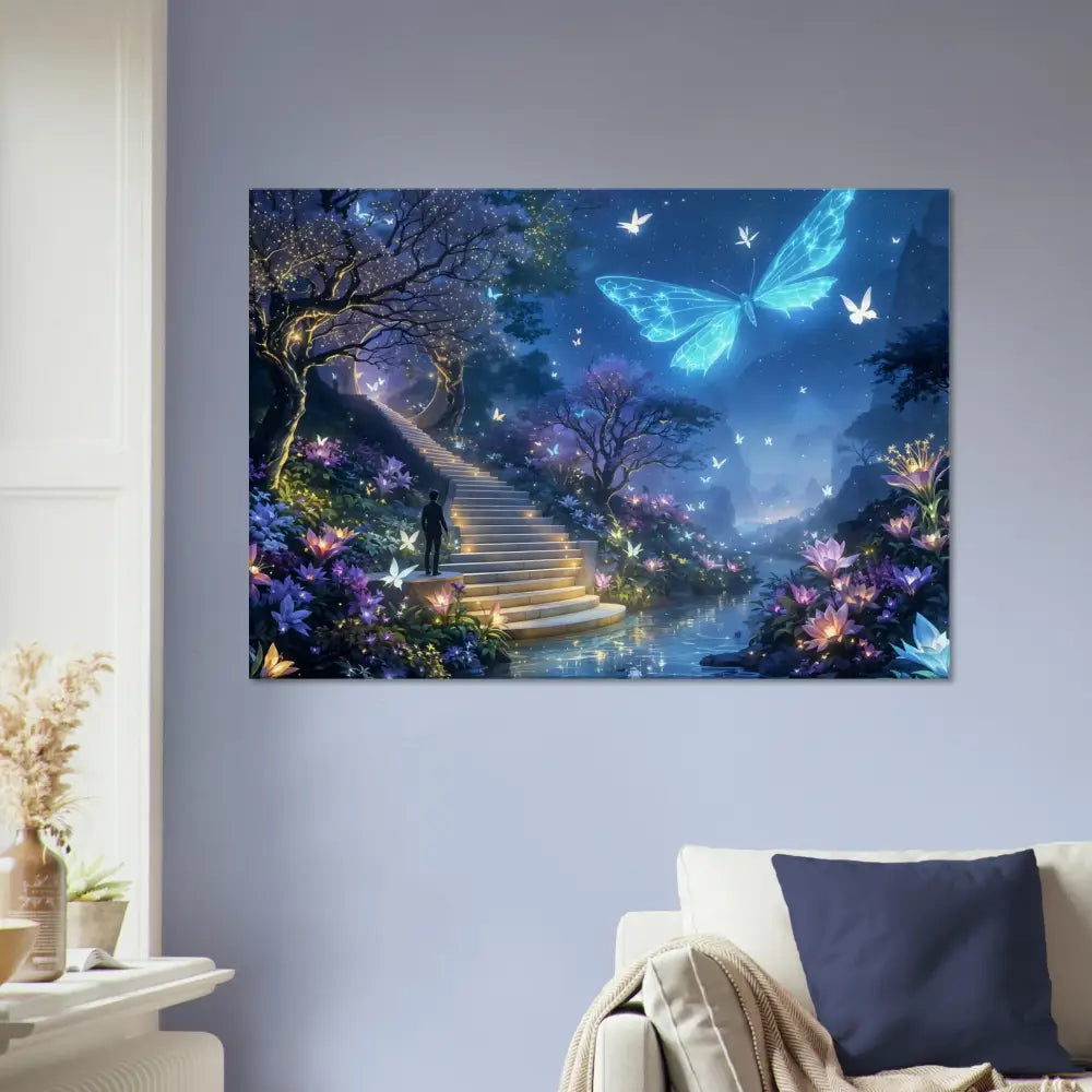 Fantasy landscape canvas art scene from Biolumina The Valley Beyond PixiOnyx display
