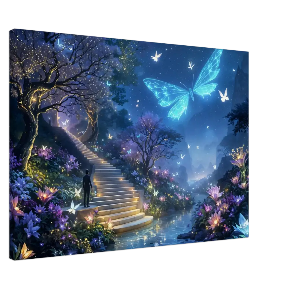 Enchanted fantasy landscape canvas from PixiOnyx Biolumina The Valley Beyond artwork