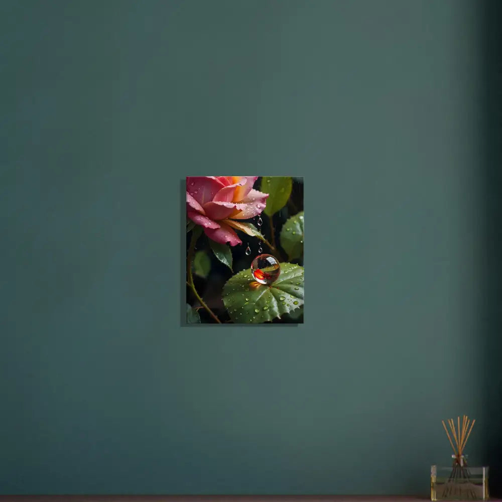 Framed rose and water droplet art on the Canvas Blush Reverie by PixiOnyx Botanical Daydream