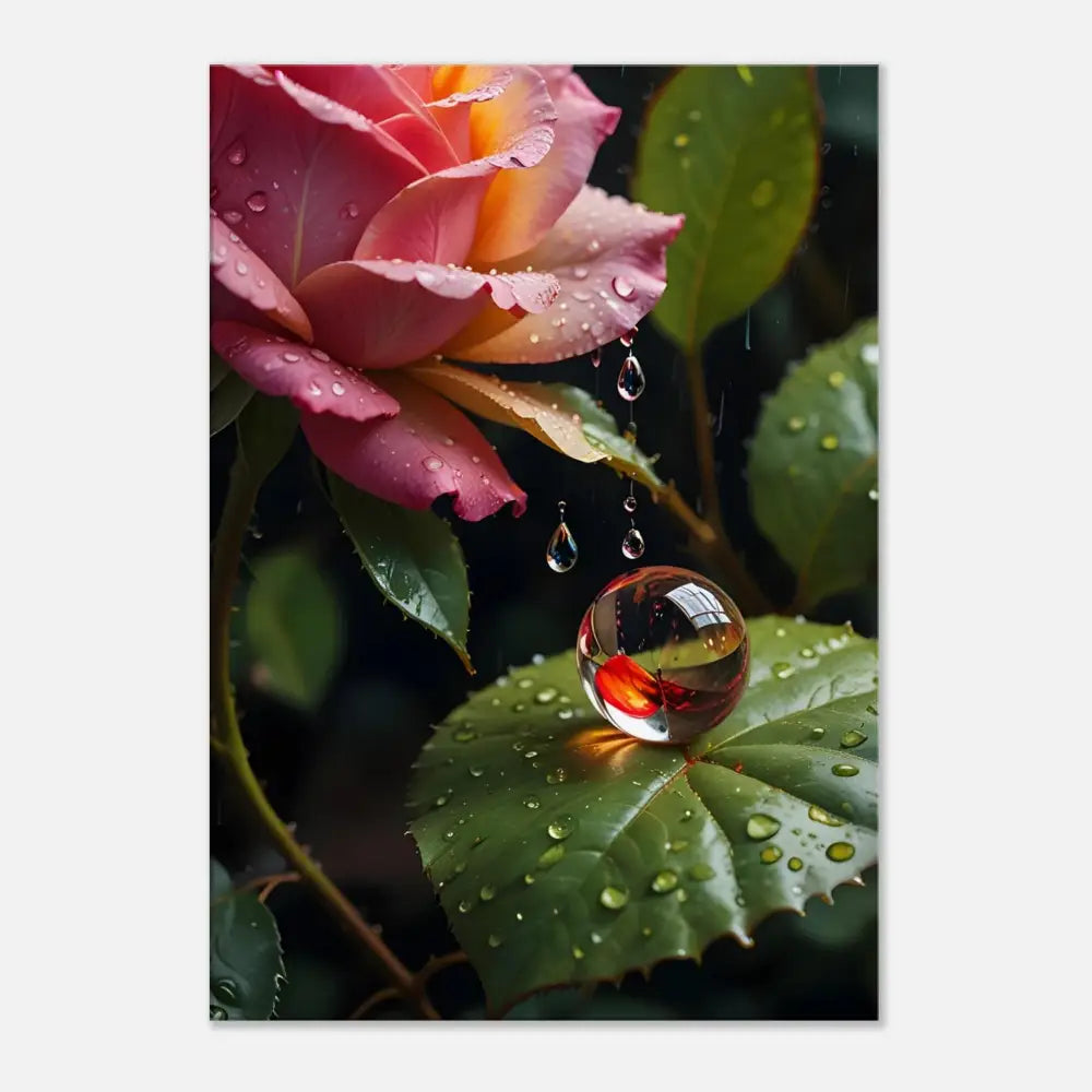 Dew-kissed Rose and Leaf with a Glass Orb from Canvas Blush Reverie PixiOnyx Botanical Daydream