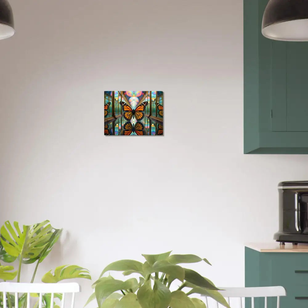 Butterfly stained glass art displayed on Canvas Butterfly Reflections PixiOnyx Kaleidoscopic Nature Wrap