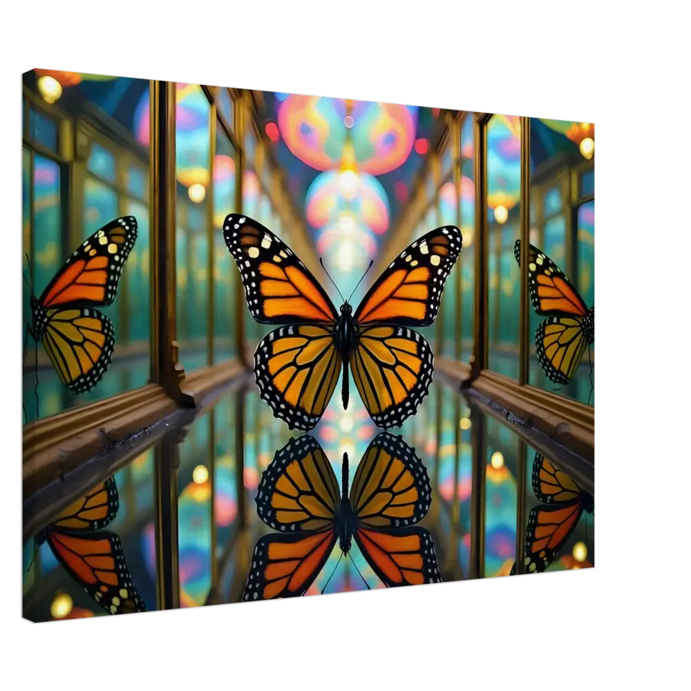 Monarch butterfly reflection on Kaleidoscopic Nature Wrap Canvas by PixiOnyx