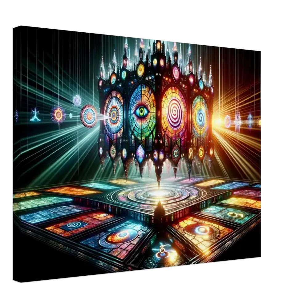 Colorful stained-glass structure from Canvas Cathedral of the Mind’s Eye PixiOnyx Light Display