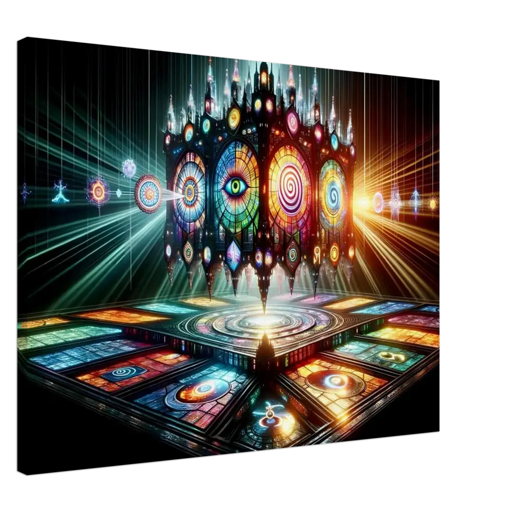 Ornate stained-glass cathedral displayed on Canvas – Cathedral of the Mind’s Eye PixiOnyx